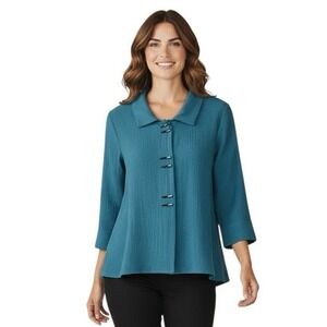 Habitat Clothes to Live in Tunic Top Teal Crinkle Rayon Size S Artsy Boho
